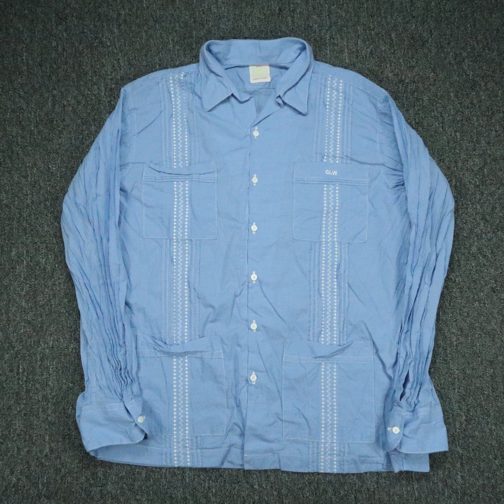 Dos Carolinas Shirt Mens XXL Blue Guayabera Long Sleeve Button Up 2XL
